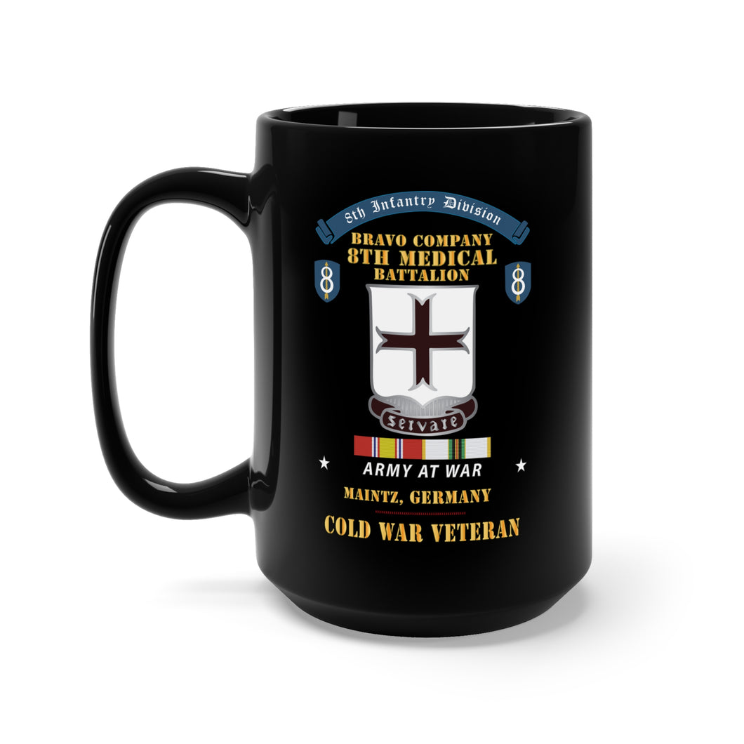 Black Mug 15oz - Bravo Company - 8th Medical Battalion, 8th Infantry Division Scroll -  Maintz Germany - Cold War Vet w COLD SVC X 300
