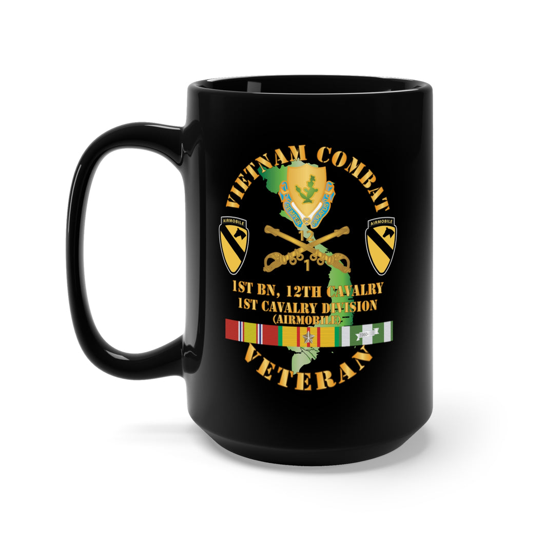 Black Mug 15oz - Army - Vietnam Combat Cavalry Veteran w 1st Bn 12th Cav DUI - 1st Cav Div X 300