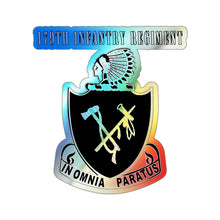 Load image into Gallery viewer, Holographic Die-cut Stickers - DUI - 179th Infantry Regiment with Text - BW X 300

