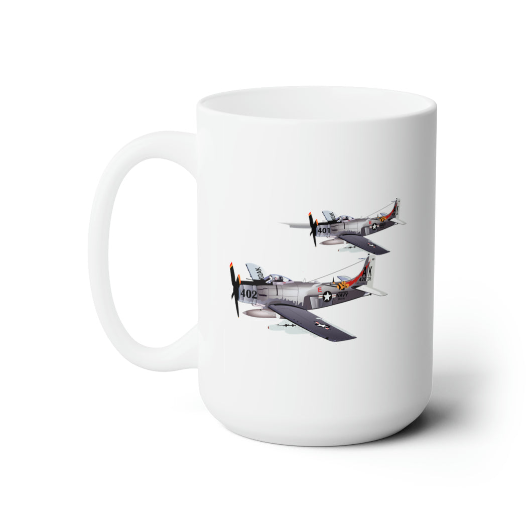 White Ceramic Mug 15oz - Navy - Douglas A-6 Skyraider Pair