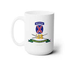 Load image into Gallery viewer, White Mug 15oz - Army - 10th Mountain Division - SSI w Ski Branch - Ribbon
