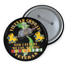 Load image into Gallery viewer, Custom Pin Buttons - Vietnam Combat Cavalry Veteran w 9th Cav Helicopter X 300
