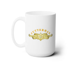 Load image into Gallery viewer, White Ceramic Mug 15oz - USCG - Cutterman Badge - Officer - Gold w Top Txt
