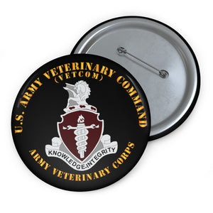 Custom Pin Buttons - US Veterinary Command - VETCOM - Veterinary Corps