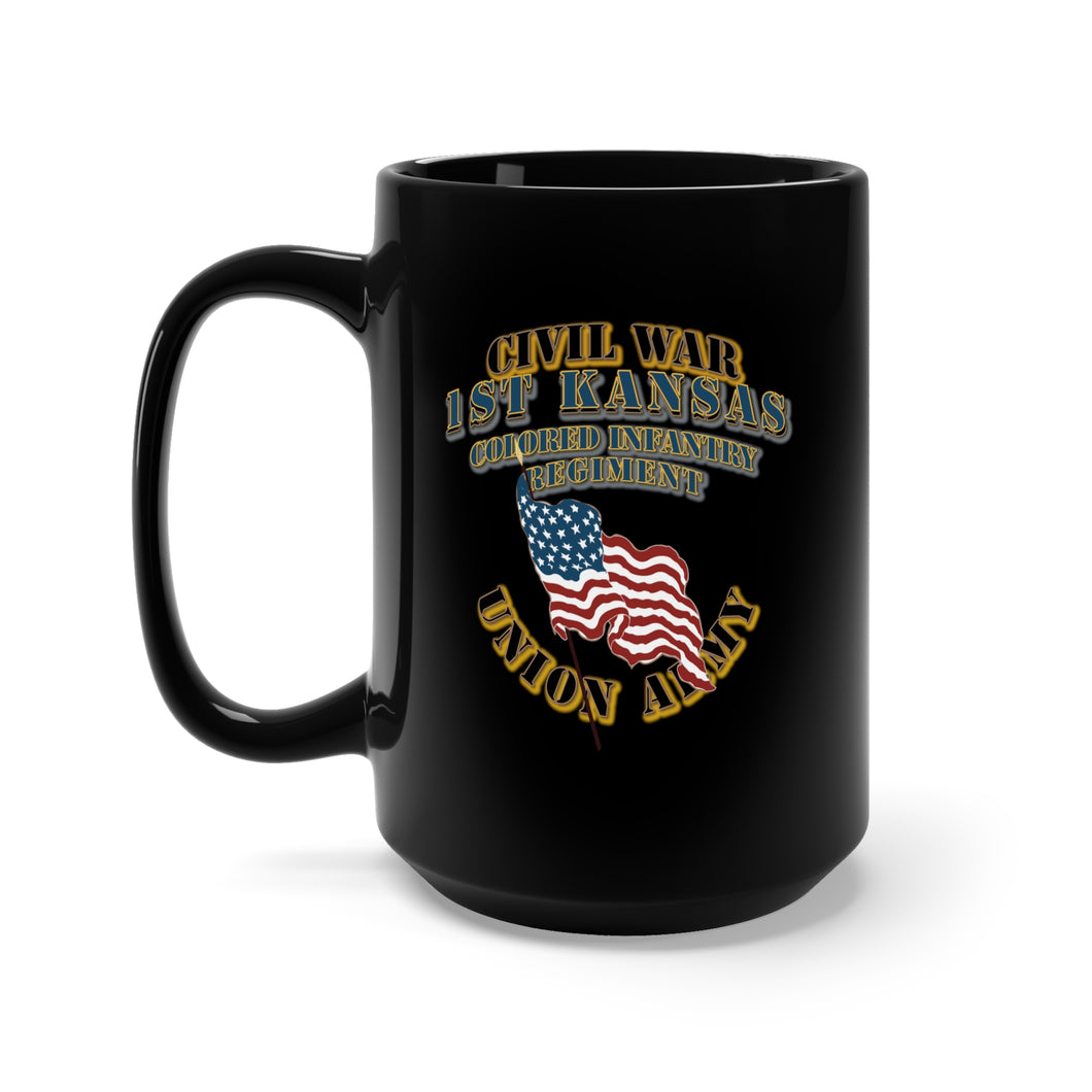 Black Mug 15oz - Civil War - 1st Kansas Colored Infantry Regiment - USA X 300