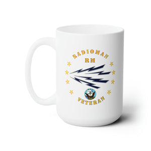 White Ceramic Mug 15oz - Navy - Radioman - RM - Veteran wo Bkgnd w USN