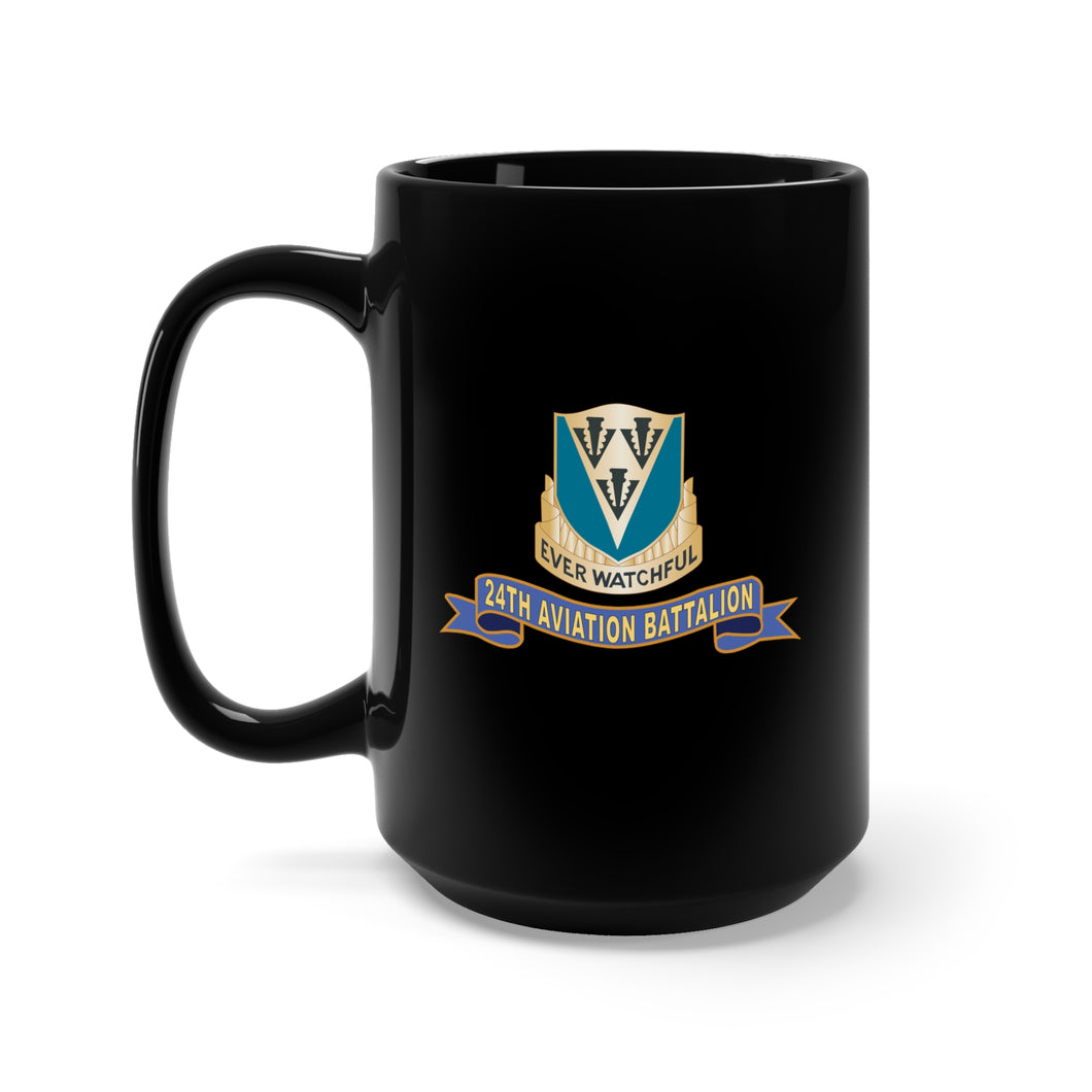 Black Mug 15oz - Army - 24th Aviation Battalion - DUI w Ribbon X 300