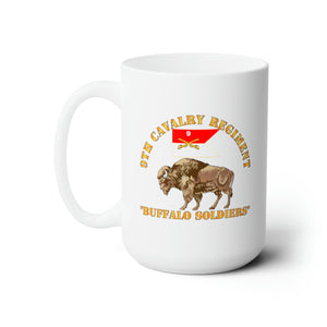 White Ceramic Mug 15oz - Army - 9th Cavalry Regiment - Buffalo Soldiers w 9th Cav Guidon