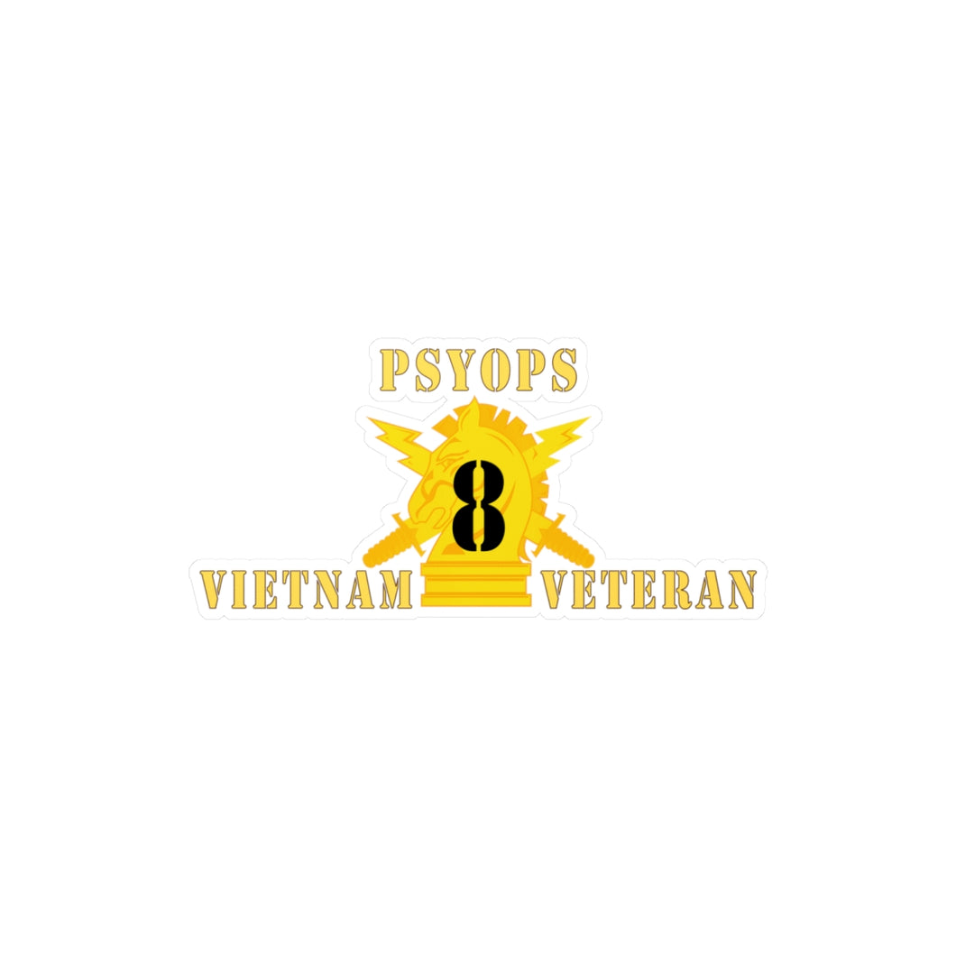 Kiss-Cut Vinyl Decals - Army - PSYOPS w Branch Insignia - 8th Battalion Numeral - w Vietnam Vet X 300 - Hat