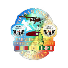 Load image into Gallery viewer, Holographic Die-cut Stickers - USAF - Vietnam Combat Veteran w Pararescue Huskie
