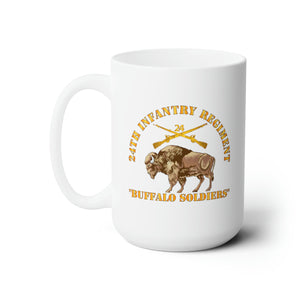 White Ceramic Mug 15oz - Army - 24th Infantry Regiment - Buffalo Soldiers w 24th Inf Branch Insignia