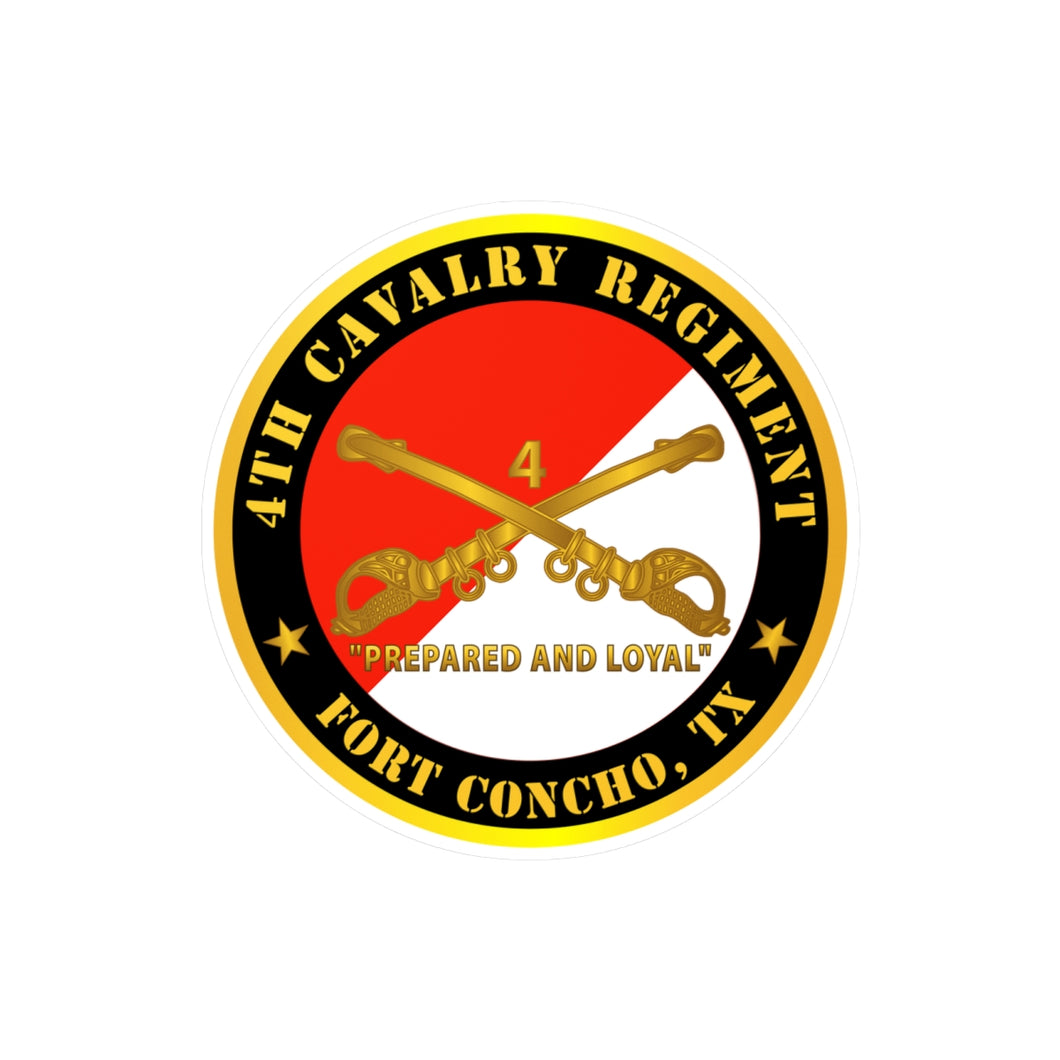 Kiss-Cut Vinyl Decals - Army - 4th Cavalry Regiment - Fort Concho, TX - Prepared and Loyal w Cav Branch