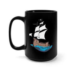 Black Mug 15oz - Pirate Ship - w Pirate Flag X 300