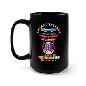 Black Mug 15oz - Army - Combat Veteran - 187th Infantry Regiment - Torii, Rakkasans, Let Valor Not Fail, English, Latin w CIB w VN SVC X 300