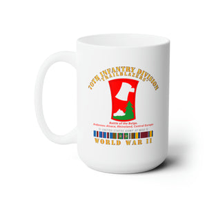 White Ceramic Mug 15oz - Army - 70th Infantry Division - Trailblazers w WWII  EU SVC