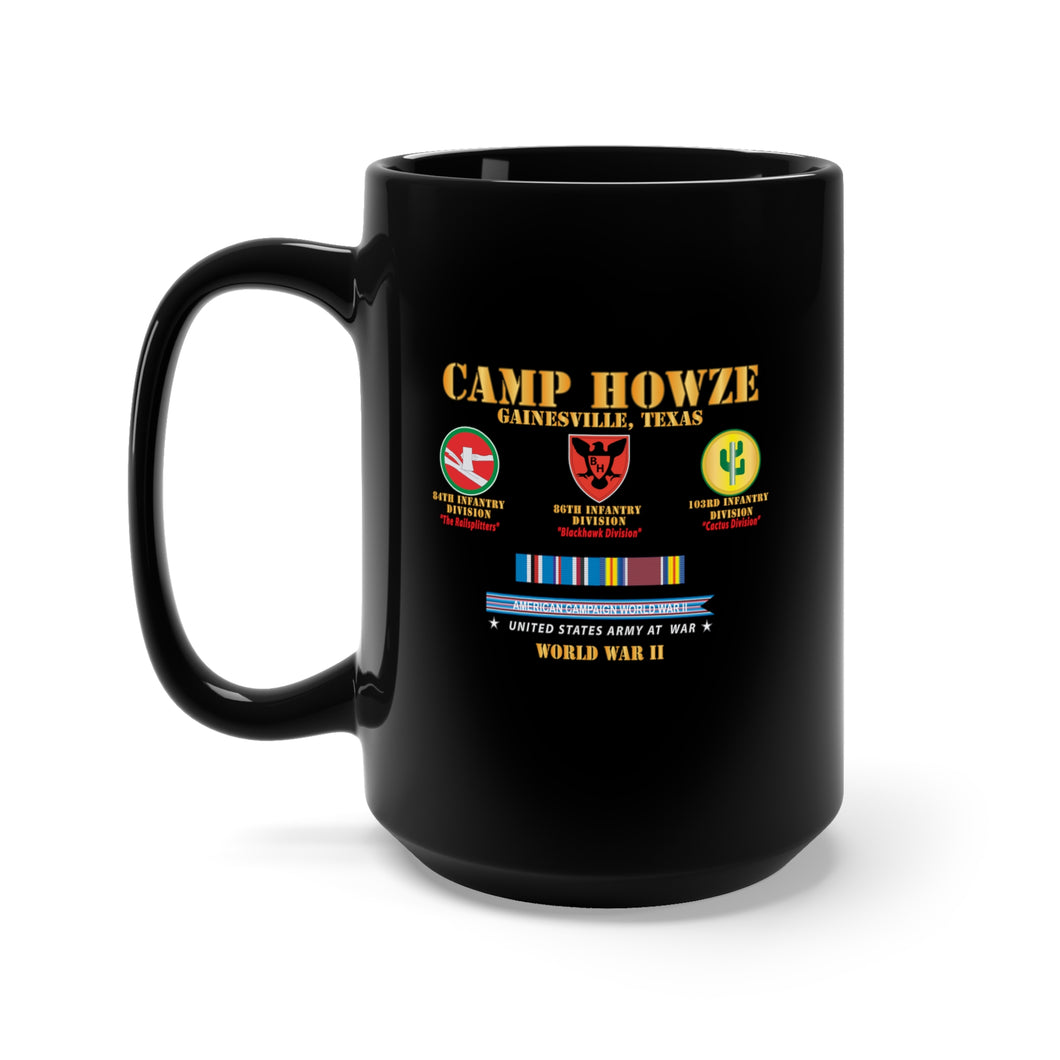 Black Mug 15oz - Army - Camp Howze - Gainesville, TX  w SVC AMCAM - WWII X 300