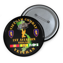 Load image into Gallery viewer, Custom Pin Buttons - Vietnam Combat Cavalry Veteran w 1st Aviation Bde SSI V1
