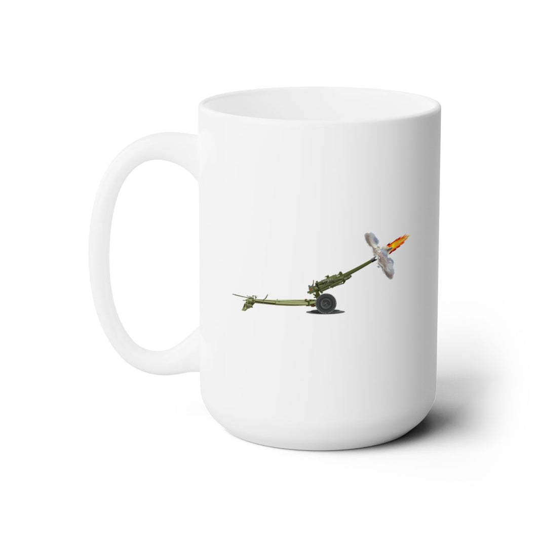 White Ceramic Mug 15oz - Army - M119 howitzer - Firing