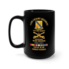 Load image into Gallery viewer, Black Mug 15oz - Army - 14th Cavalry Regiment w Cav Br - 1st Squadron - OIF - 2006–2007 - Red Txt Cbt Vet w IRAQ SVC X 300
