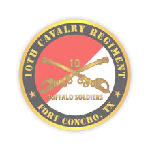 Load image into Gallery viewer, Kiss-Cut Stickers - Army - 10th Cavalry Regiment - Fort Concho, TX - Buffalo Soldiers w Cav Branch
