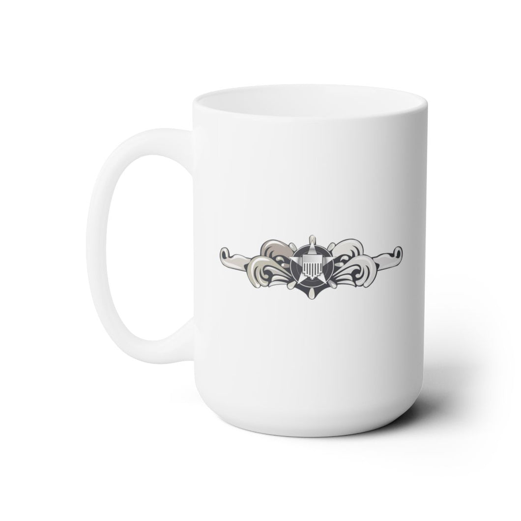 White Ceramic Mug 15oz - USCG - Cutterman Badge - Enlisted  - Silver  wo Txt