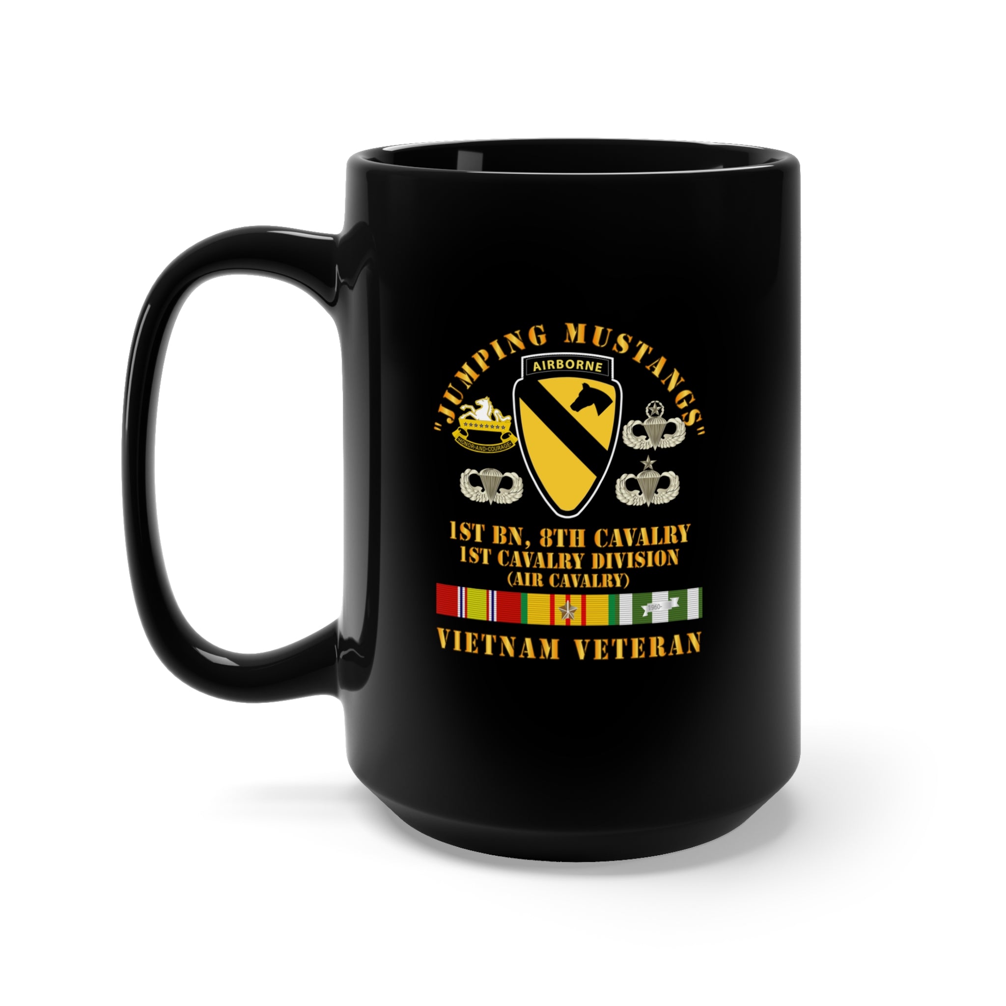 Black Mug 15oz - Army - Jumping Mustangs - 1st Bn 8th Cav 1st Cav