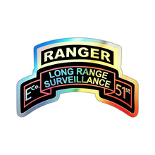 Load image into Gallery viewer, Holographic Die-cut Stickers - Airborne Ranger - E Company- 51st Infantry (Ranger) w Ranger Tab
