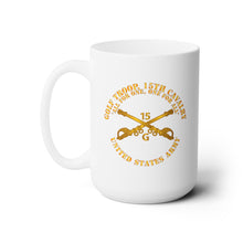 Load image into Gallery viewer, White Ceramic Mug 15oz - Army -  Golf Troop, 15th Cavalry  All for One, one For All w Br
