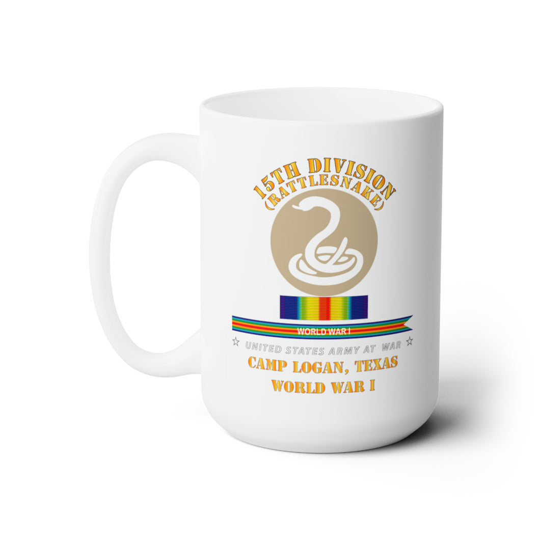 White Ceramic Mug 15oz - Army - 15th Division - Rattlesnake - Camp Logan Tx - WWI