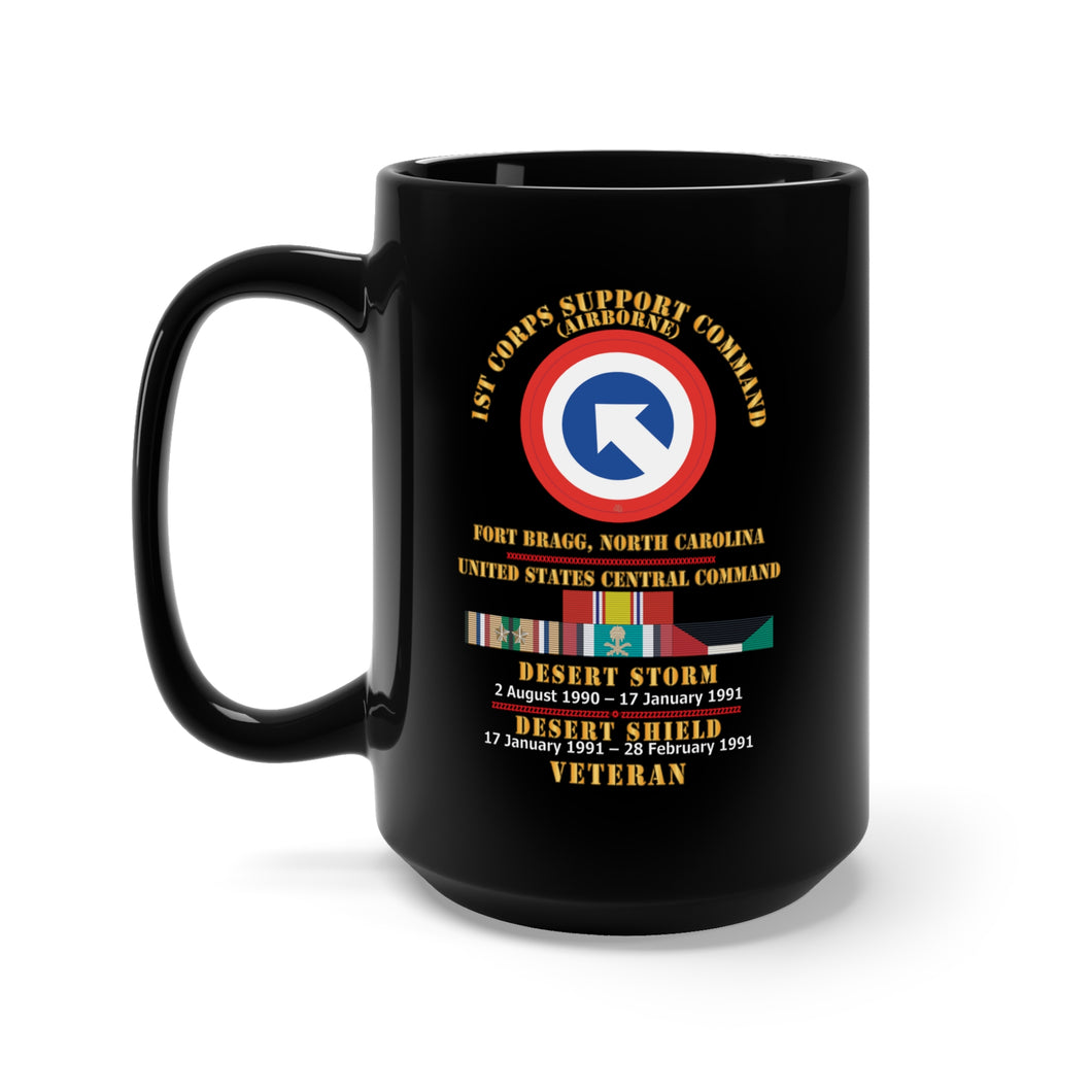 Black Mug 15oz - 1st Corps Support Command (COSCOM)  - US CENCOM - Desert Storm, Desert Shield Veteran X 300