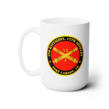 Load image into Gallery viewer, White Ceramic Mug 15oz - Army - 2nd Battalion, 12th Artillery Regiment w Branch Ft Carson, CO
