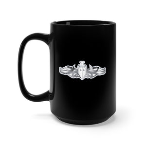 Black Mug 15oz - Navy - Surface Warfare Badge - Silver wo Txt X 300