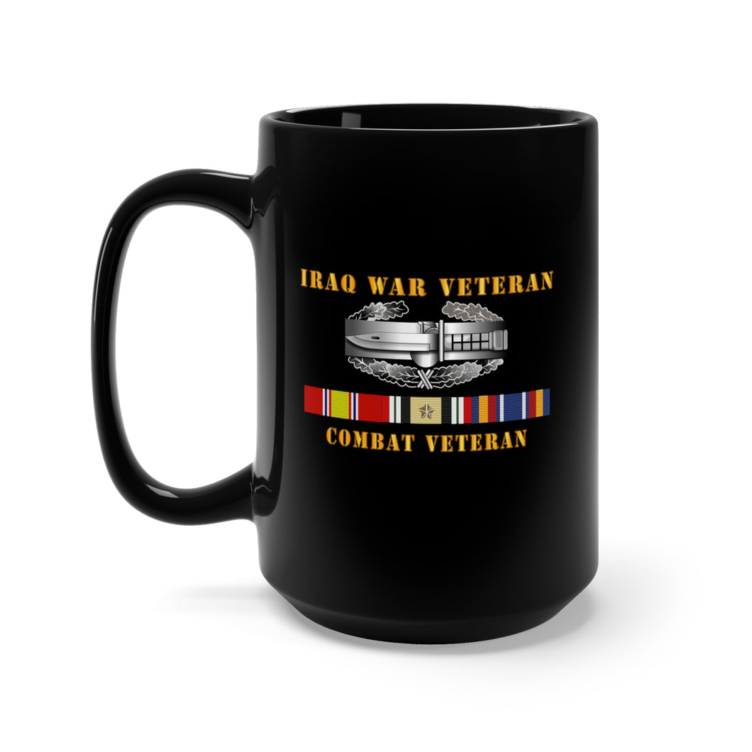 Black Mug 15oz - Army - Iraq War Veteran - Combat Action Badge w CAB IRAQ  SVC