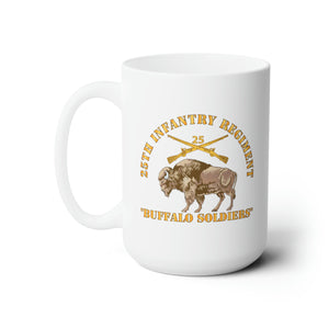 White Ceramic Mug 15oz - Army - 25th Infantry Regiment - Buffalo Soldiers w 25th Inf Branch Insignia