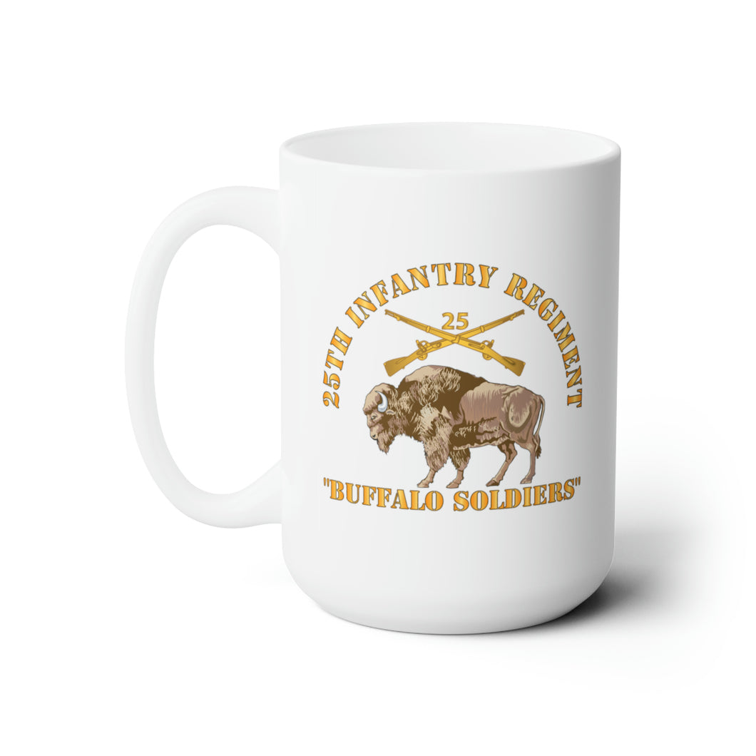 White Ceramic Mug 15oz - Army - 25th Infantry Regiment - Buffalo Soldiers w 25th Inf Branch Insignia