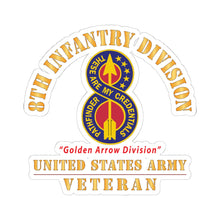 Load image into Gallery viewer, Kiss - Cut Stickers - Army - DUI - 8th Infantry Division - Golden Arrow Division - US Army Veteran X 300
