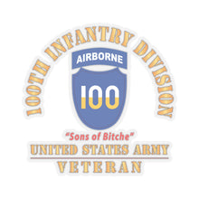 Load image into Gallery viewer, Kiss-Cut Stickers - Army - SSI - 100th Division (Airborne) - Sons of Bitche - US Army Veteran X 300
