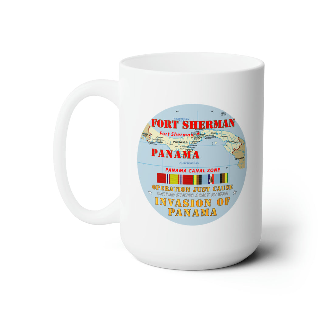 White Ceramic Mug 15oz - Just Cause - Ft Sherman - CZ w Map w Svc Ribbons