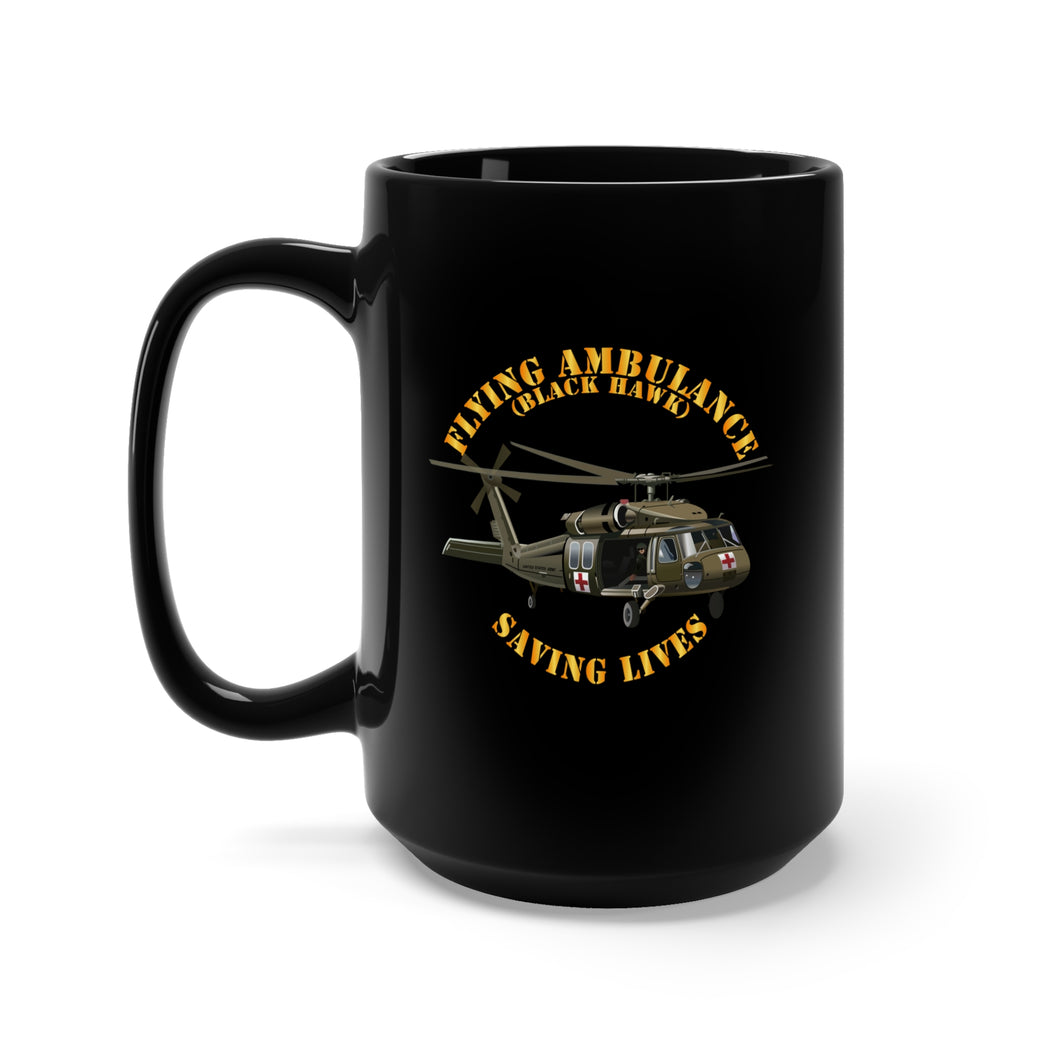 Black Mug 15oz - Flying Ambulance - Black Hawk - Saving Lives