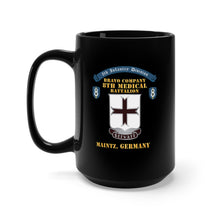 Load image into Gallery viewer, Black Mug 15oz - Bravo Company - 8th Medical Battalion, 8th Infantry Division Scroll -  Maintz Germany  X 300
