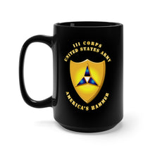 Load image into Gallery viewer, Black Mug 15oz - Emblem - Army III Corps - DUI - America&#39;s Hammer
