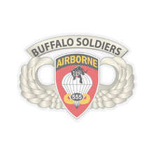 Load image into Gallery viewer, Kiss-Cut Stickers - Army - Airborne Badge - 555th Parachute Infantry Bn - SSI w  Buffalo Soldiers Tab X 300
