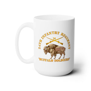 White Ceramic Mug 15oz - Army - 24th Infantry Regiment - Buffalo Soldiers w 24th Inf Branch Insignia