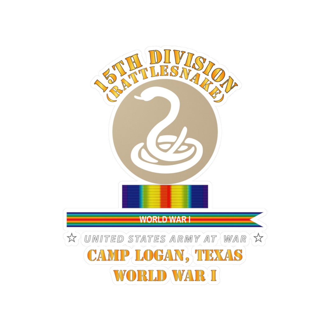 Kiss-Cut Vinyl Decals - Army - 15th Division - Rattlesnake - Camp Logan Tx - WWI
