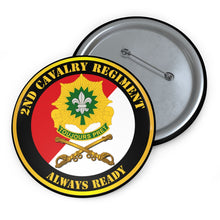 Load image into Gallery viewer, Custom Pin Buttons - 2nd Armored Cavalry Regiment DUI - Red White - Always Ready
