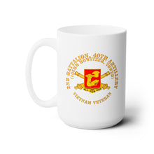 Load image into Gallery viewer, White Ceramic Mug 15oz - Army - 2nd Bn 40th Artillery - 105MM Towed - Vietnam Vet w DUI w Branch
