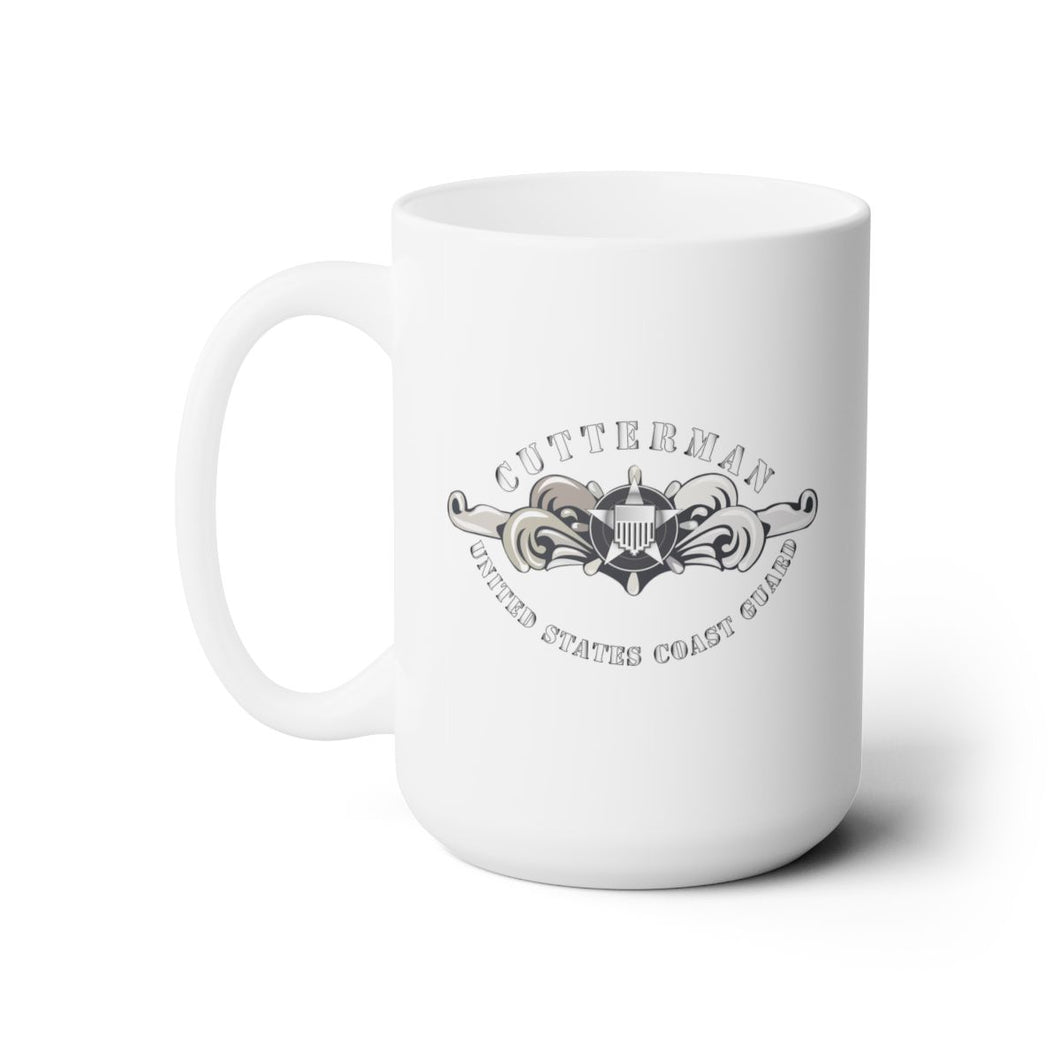 White Ceramic Mug 15oz - USCG - Cutterman Badge - Enlisted - Silver