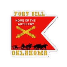 Load image into Gallery viewer, Die-Cut Magnets - Army - Fort SIll, Home of Artillery Guidon w Cassion - Black X 300
