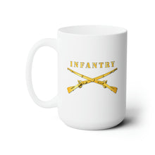 Load image into Gallery viewer, White Ceramic Mug 15oz - Army - Infantry Br - Crossed Rifles w  Gradient Outline
