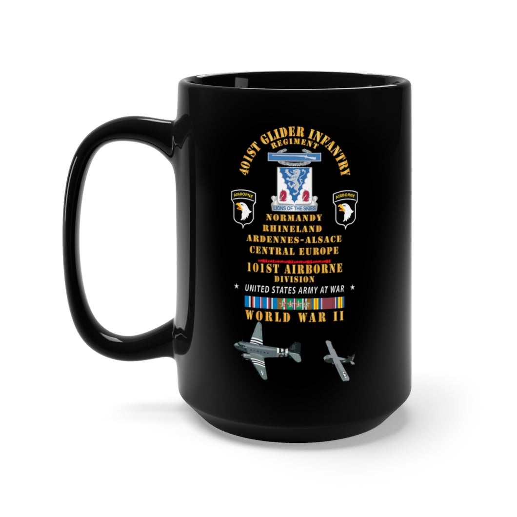 Black Mug 15oz - 401st Glider Infantry Regiment, 101st Airborne Div - Rhineland Central Eur Wwii w Eur Svc X 300